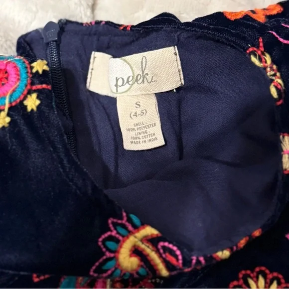 Peek Embroidered Velvet Navy Dress Girls 4–5 Boho Floral Easter Summer - Picture 5 of 7